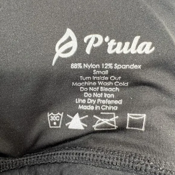 P'Tula Size S Sports Bra Black Racerback High Neck Women's Stretch Back Logo - Picture 3 of 8